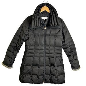 Liz Claiborne Quilted Down Filled Puffer Coat Size Large Womens Black Mid Length